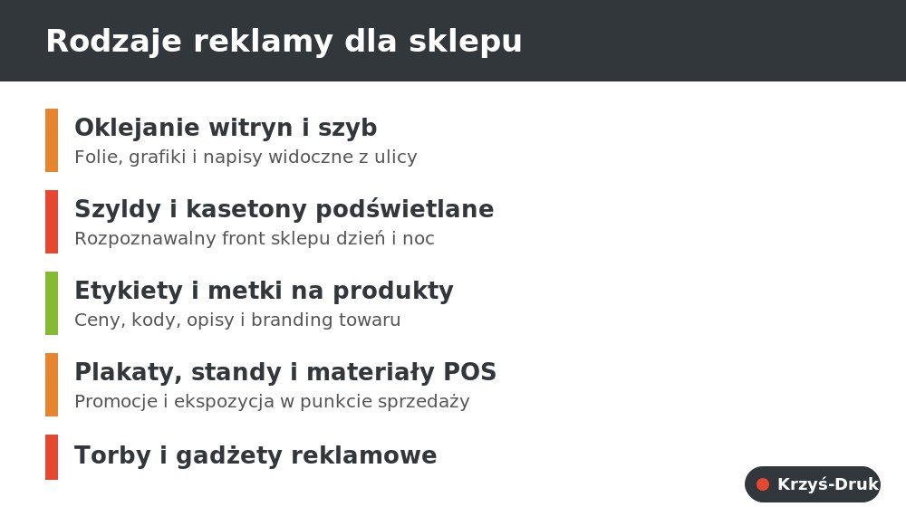 Rodzaje reklamy dla sklepu i handlu detalicznego — Krzyś-Druk Bielsko-Biała